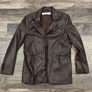 Bershka Dark Brown PLeather Blazer